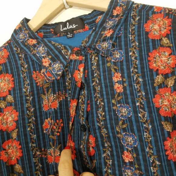 Lulus Floral Striped Button Front Maxi Dress with Pockets Size L - Picture 3 of 7